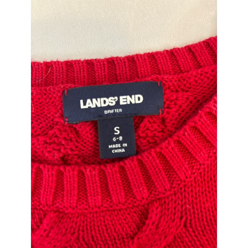 Lands' End Drifter Cable Knit Red Cotton Sweater Womens S Cozy Classic - Picture 5 of 5